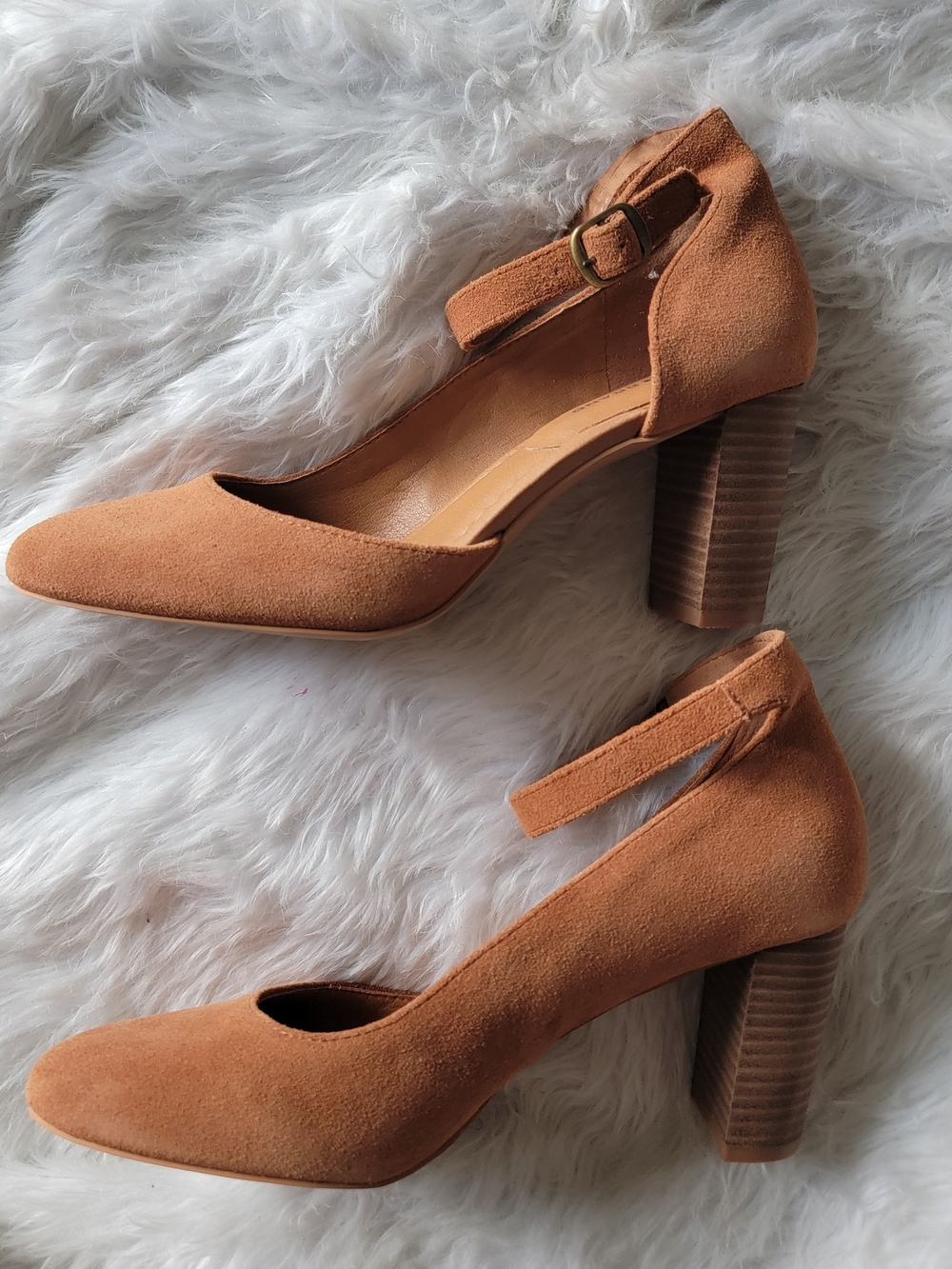 NIB Lucky Brand Suede Ankle-Strap Block Heels - Tan/Cognac